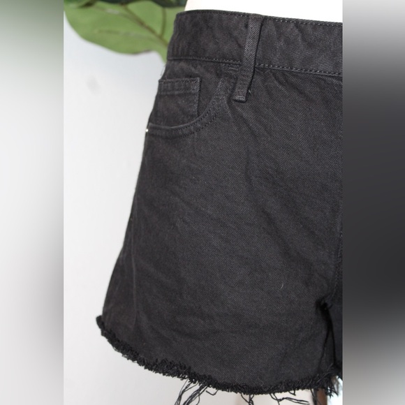 FRAME Le Grand Garcon Frayed Film Noir Black Denim Shorts - Picture 3 of 9